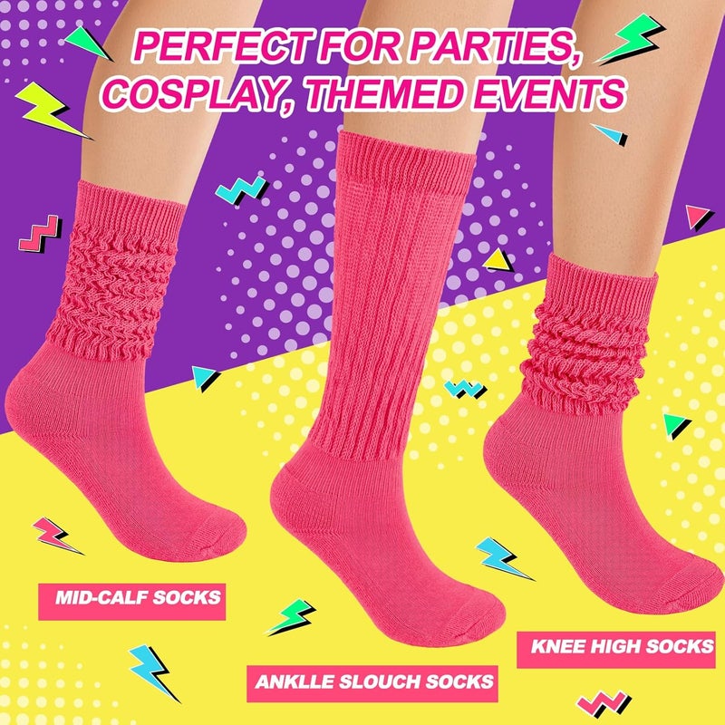 TRIITECH Store Neon Slouch Socks for Women, 80s 90s Scrunch Knee High Socks with Neon Earrings and Scrunchies for 80s 90s Party - Image 2